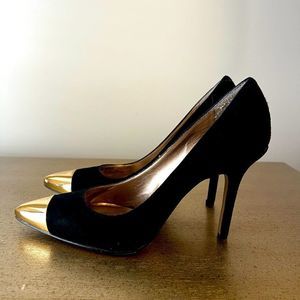 Sole Society Black Gold Suede Stiletto Pumps Sz 8